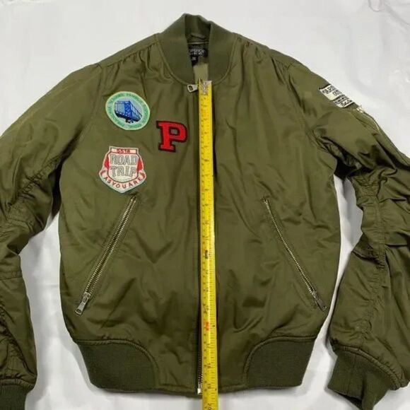 TopShop Bomber Jacket - Army Olive Green with Moto Patches Women's Size US 4 - Picture 8 of 10